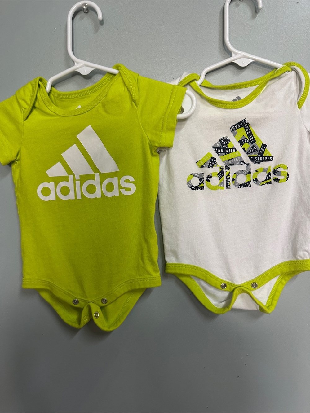 adidas Lime Green & White Logo Baby One-Piece Bodysuit Set -2pcs
